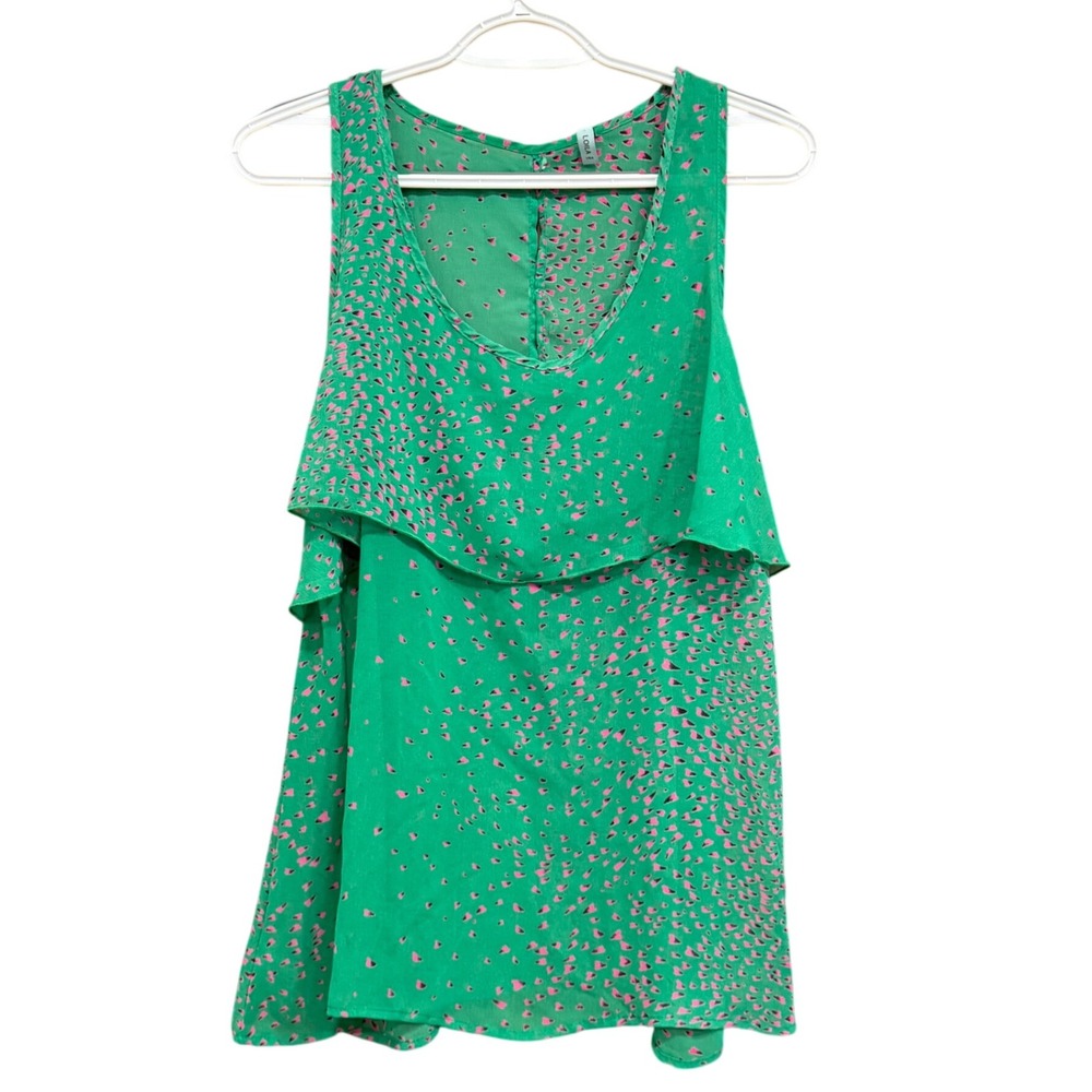 LOILA Green‎ Pink Sleeveless Ruffle Layered Blouse Tank Top Size Large